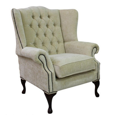 Chesterfield High Back Wing Chair Velluto Chiffon Fabric Bespoke In Mallory Style from B&Q