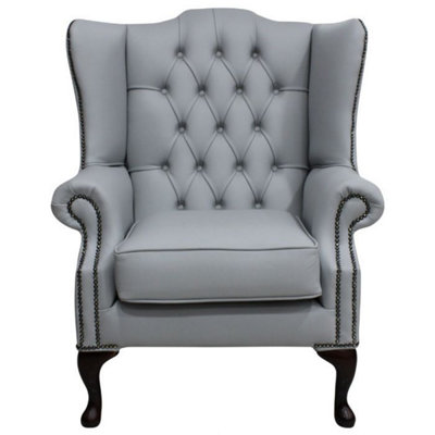 Chesterfield High Back Wing Chair Shelly Silver Grey Leather Bespoke In Mallory Style from B&Q