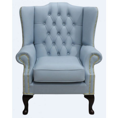 Chesterfield High Back Wing Chair Shelly Parlour Blue Leather Bespoke In Mallory Style from B&Q
