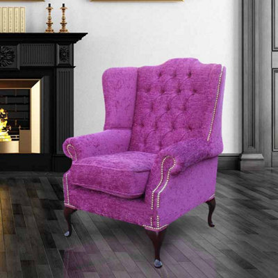 Chesterfield Highclere Wing Chair Carlton Fuchsia Purple Fabric In Mallory Style from B&Q