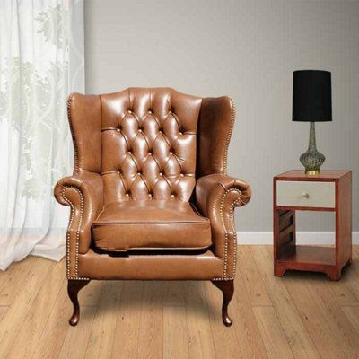 Chesterfield Highclere Wing Chair Old English Tan Leather In Mallory Style from B&Q