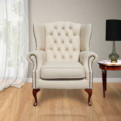 Chesterfield Highclere Wing Chair Shelly Cream Leather In Mallory Style from B&Q