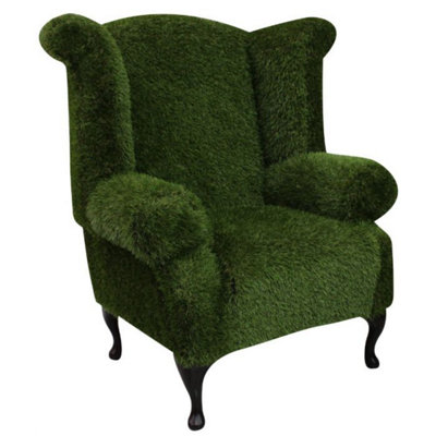 Chesterfield High Back Wing Chair Grass Bespoke In Queen Anne Style from B&Q