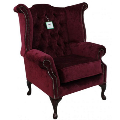Chesterfield High Back Wing Chair Velluto Shiraz Fabric In Queen Anne Style from B&Q