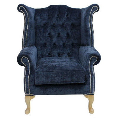 Chesterfield High Back Wing Chair Velluto Oxford Fabric In Queen Anne Style from B&Q