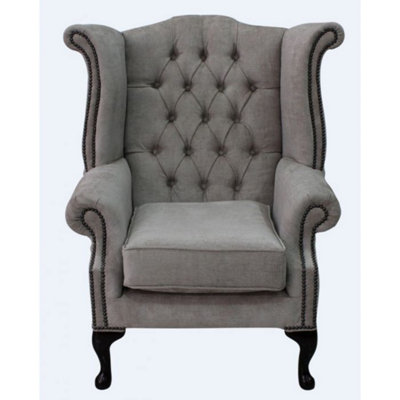 Chesterfield High Back Wing Chair Velluto Hessian Mink Fabric In Queen Anne Style from B&Q