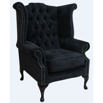 Chesterfield High Back Wing Chair Velluto Dusky Fabric In Queen Anne Style from B&Q