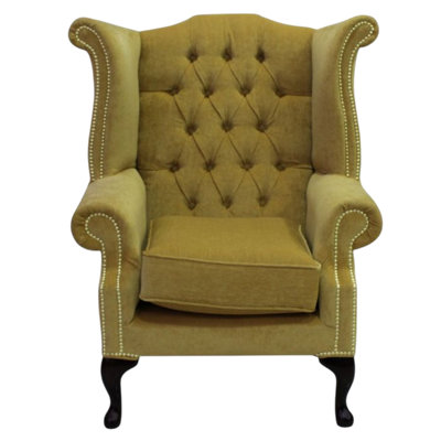 Chesterfield High Back Wing Chair Pimlico Corn Fabric In Queen Anne Style from B&Q