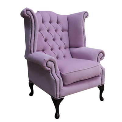 Chesterfield High Back Wing Chair Pimlico Blush Pink Real Fabric In Queen Anne Style from B&Q