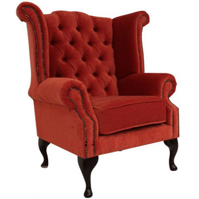Chesterfield High Back Wing Chair Pimlico Copper Fabric In Queen Anne Style from B&Q