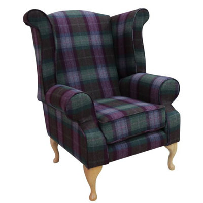 Chesterfield Edward Wool Tweed Wing Chair Skye Mystic Topaz In Queen Anne Style from B&Q