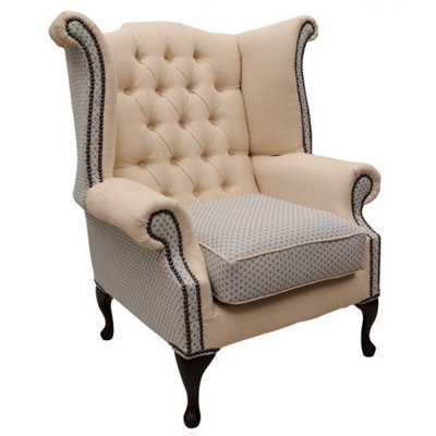 Chesterfield High Back Wing Chair Galleria Fabric Bespoke In Queen Anne Style from B&Q