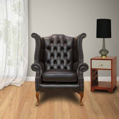 Chesterfield High Back Wing Chair Vele Dark Brown Bournville Bespoke In Queen Anne Style from B&Q