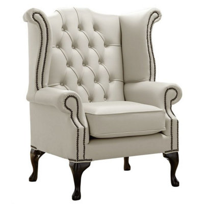 Chesterfield High Back Wing Chair Shelly Cottonseed Leather Bespoke In Queen Anne Style from B&Q