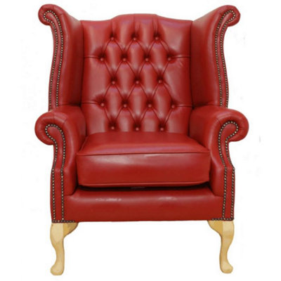 Chesterfield High Back Wing Chair Vele China Red Bespoke In Queen Anne Style from B&Q
