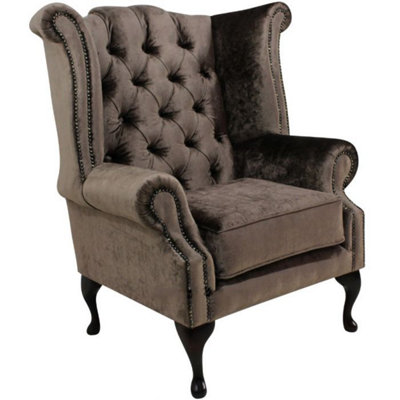 Chesterfield High Back Wing Chair Boutique Sable Velvet Bespoke In Queen Anne Style from B&Q