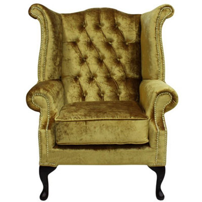 Chesterfield High Back Wing Chair Boutique Gold Velvet Bespoke In Queen Anne Style from B&Q