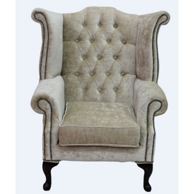 Chesterfield High Back Wing Chair Modena Camel Velvet In Queen Anne Style from B&Q