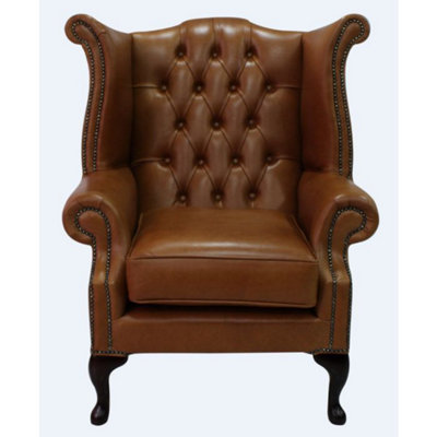 Chesterfield High Back Wing Chair Old English Bruciato Leather Bespoke In Queen Anne Style from B&Q