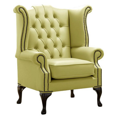 Chesterfield High Back Wing Chair Shelly Field Green Leather Bespoke In Queen Anne Style