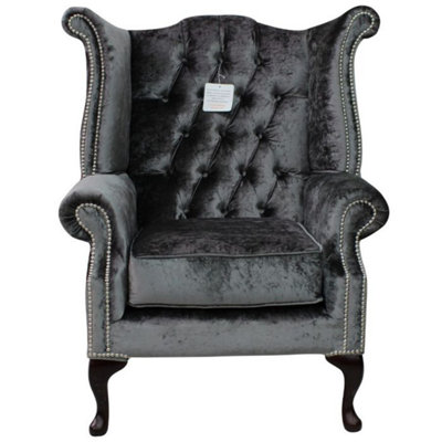 Chesterfield High Back Wing Chair Boutique Storm Velvet Bespoke In Queen Anne Style from B&Q