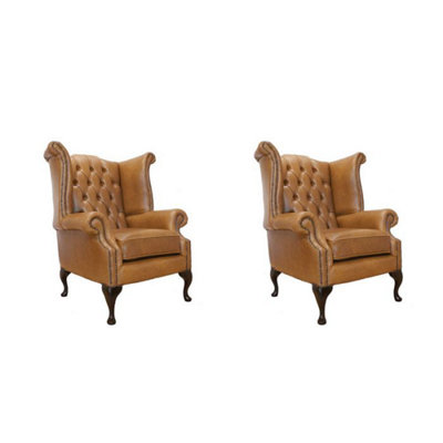 Chesterfield 2 X Chairs Old English Tan Leather Chairs Offer In Queen Anne Style from B&Q