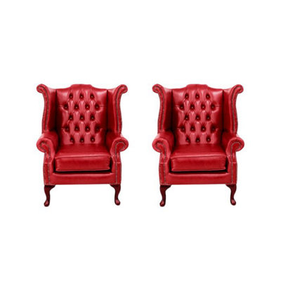 Chesterfield 2 X Chairs Old English Gamay Red Leather Chairs Offer In Queen Anne Style from B&Q
