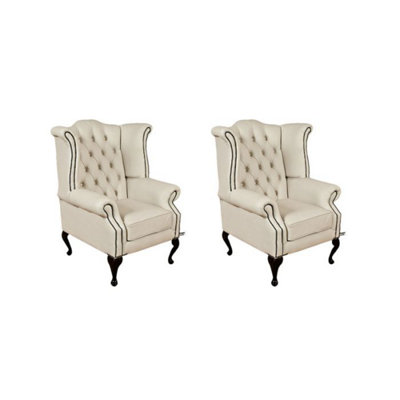 Chesterfield 2 X Chairs Ivory Leather Chairs Offer In Queen Anne Style from B&Q