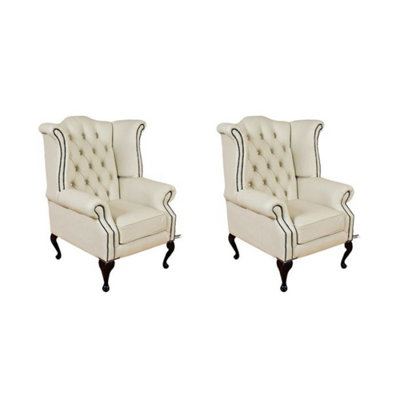 Chesterfield 2 X Chairs Cottonseed Cream Leather Chairs Offer In Queen Anne Style from B&Q
