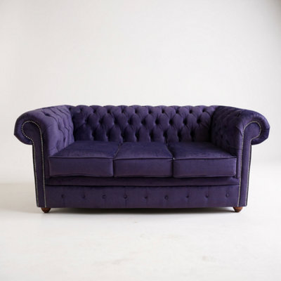 Chesterfield 3 Seater Malta Amethyst Purple Real Velvet Sofa In Classic Style from B&Q