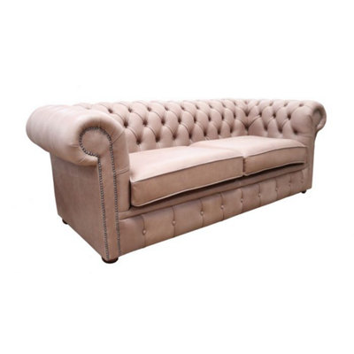 Chesterfield 3 Seater Selvaggio Beaver Brown Leather Sofa Settee In Classic Style from B&Q