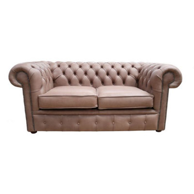 Chesterfield 2 Seater Selvaggio Beaver Brown Leather Sofa Settee In Classic Style from B&Q