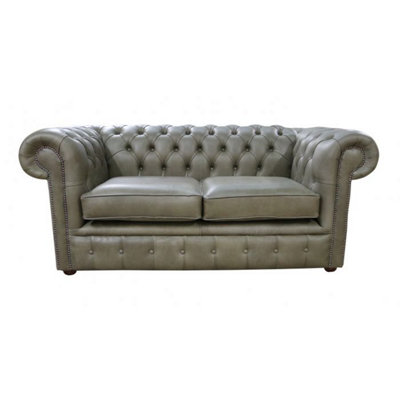 Chesterfield 2 Seater Selvaggio Sage Green Real Leather Sofa Settee In Classic Style from B&Q