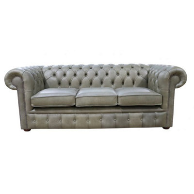 Chesterfield 3 Seater Selvaggio Sage Green Leather Sofa Settee In Classic Style from B&Q