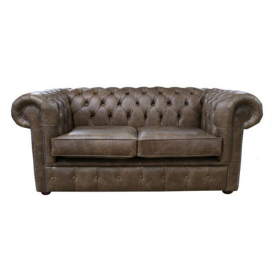 Chesterfield 2 Seater Cracked Wax T Brown Leather Sofa In Classic Style from B&Q