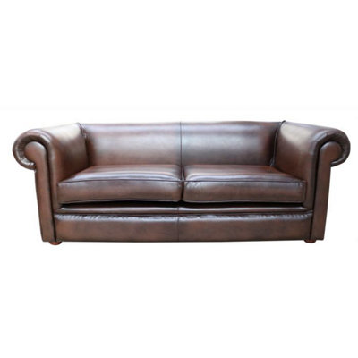 Chesterfield 1930 S 3 Seater Antique Brown Leather Sofa Settee In Classic Style from B&Q