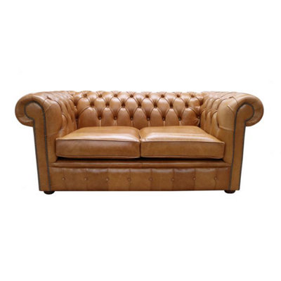 Chesterfield 2 Seater Old English Tan Real Leather Sofa Bespoke In Classic Style from B&Q