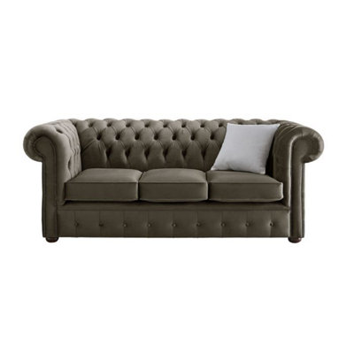 Chesterfield 3 Seater Malta Taupe Beige Velvet Fabric Sofa In Classic Style from B&Q