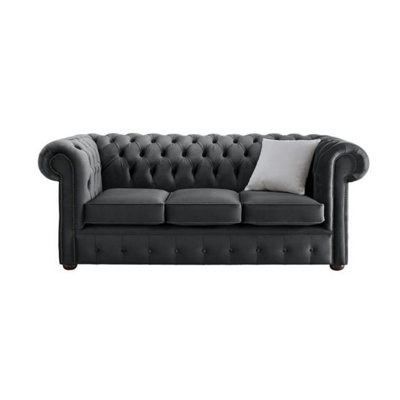 Chesterfield 3 Seater Malta Slate Grey Velvet Fabric Sofa In Classic Style from B&Q