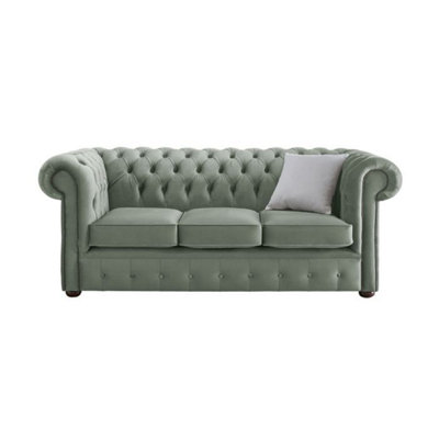 Chesterfield 3 Seater Malta Seaspray Blue Velvet Fabric Sofa In Classic Style from B&Q