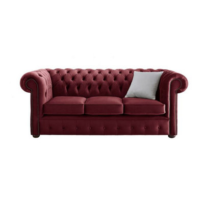 Chesterfield 3 Seater Malta Red Velvet Fabric Sofa In Classic Style from B&Q
