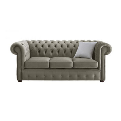 Chesterfield 3 Seater Malta Putty Beige Velvet Fabric Sofa In Classic Style from B&Q