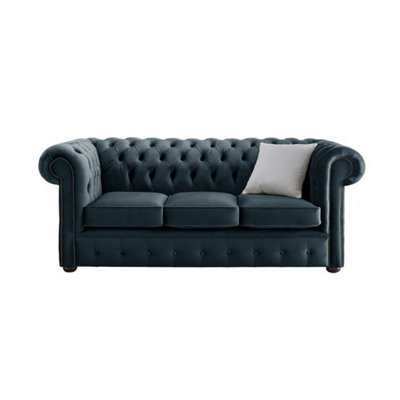 Chesterfield 3 Seater Malta Peacock Blue Velvet Fabric Sofa In Classic Style from B&Q