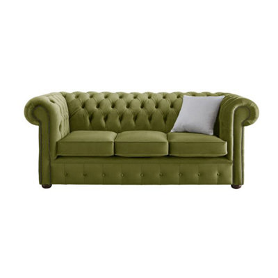 Chesterfield 3 Seater Malta Grass Green Real Velvet Fabric Sofa In Classic Style from B&Q