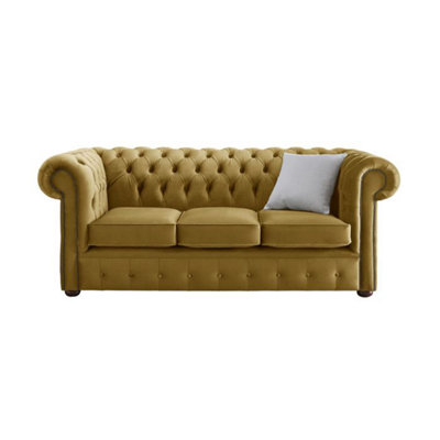 Chesterfield 3 Seater Malta Gold Velvet Fabric Sofa In Classic Style from B&Q