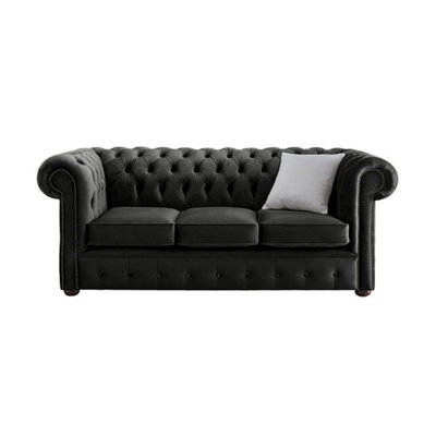 Chesterfield 3 Seater Malta Cosmic Grey Velvet Fabric Sofa In Classic Style from B&Q