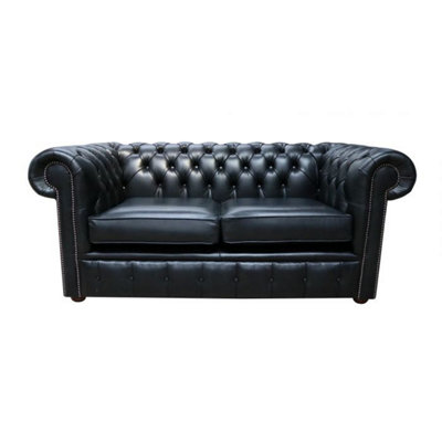 Chesterfield 2 Seater Old English Black Leather Sofa Settee Bespoke In Classic Style from B&Q