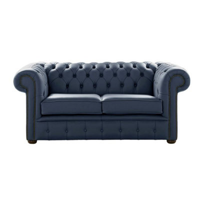 Chesterfield 2 Seater Shelly Suffolk Blue Real Leather Sofa Settee Bespoke In Classic Style from B&Q