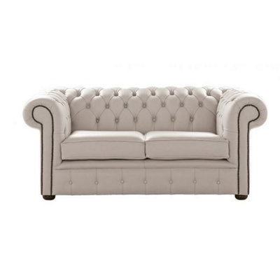 Chesterfield 2 Seater Shelly Rice Mink Leather Sofa Settee Bespoke In Classic Style from B&Q