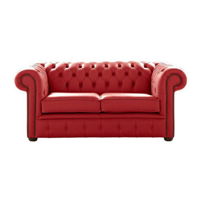 Chesterfield 2 Seater Shelly Poppy Red Leather Sofa Settee Bespoke In Classic Style from B&Q